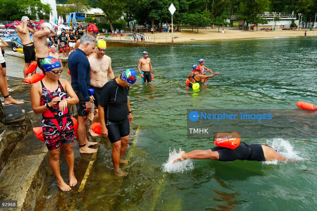 A general view of the third Italian Sports Day Open Water Swimming Competition at Deep Water Bay in Hong Kong on September 13, 2026. More than 200 amateur and professional swimmers took part in the 400-metre and 1,500-metre events. (Photo by Zulu Lo/TMHK via Nexpher Images)