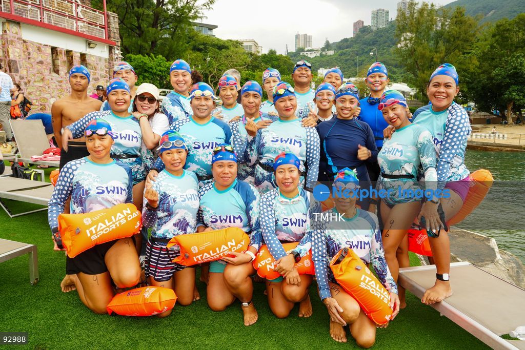 A general view of the third Italian Sports Day Open Water Swimming Competition at Deep Water Bay in Hong Kong on September 13, 2026. More than 200 amateur and professional swimmers took part in the 400-metre and 1,500-metre events. (Photo by Zulu Lo/TMHK via Nexpher Images)
