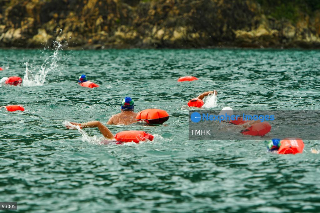 A general view of the third Italian Sports Day Open Water Swimming Competition at Deep Water Bay in Hong Kong on September 13, 2026. More than 200 amateur and professional swimmers took part in the 400-metre and 1,500-metre events. (Photo by Zulu Lo/TMHK via Nexpher Images)