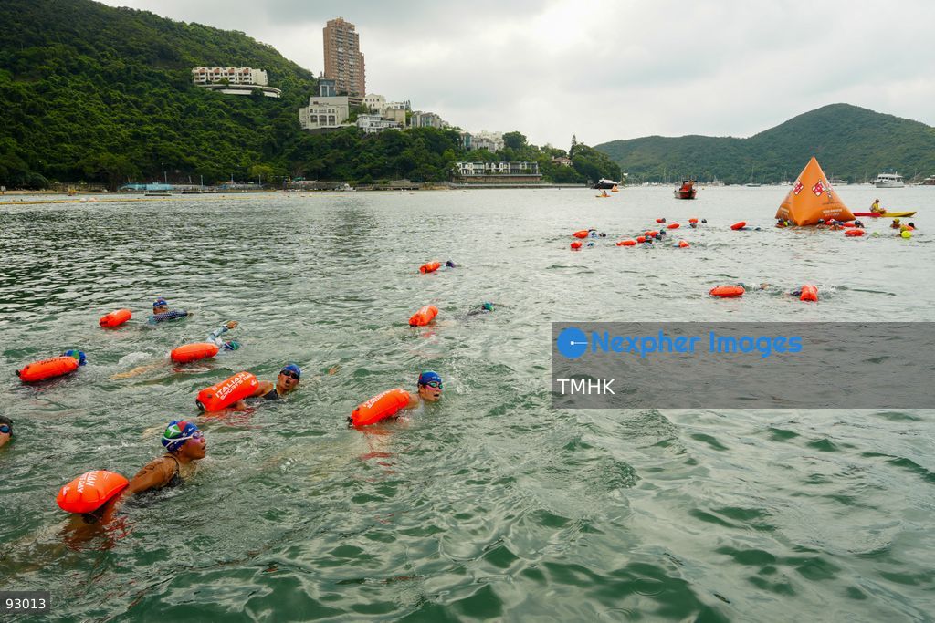 A general view of the third Italian Sports Day Open Water Swimming Competition at Deep Water Bay in Hong Kong on September 13, 2026. More than 200 amateur and professional swimmers took part in the 400-metre and 1,500-metre events. (Photo by Zulu Lo/TMHK via Nexpher Images)