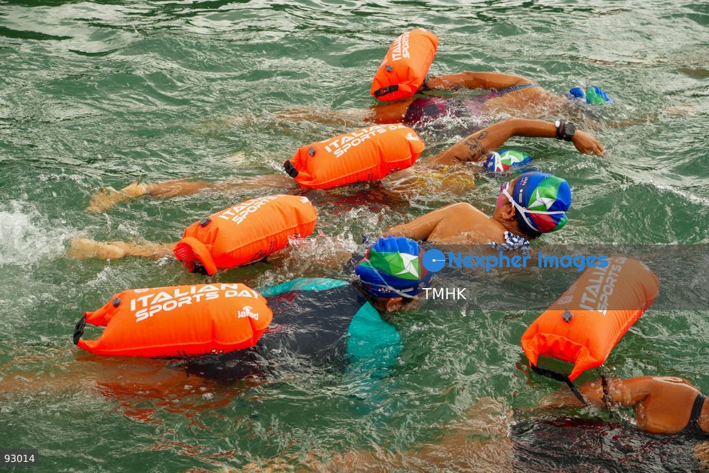 A general view of the third Italian Sports Day Open Water Swimming Competition at Deep Water Bay in Hong Kong on September 13, 2026. More than 200 amateur and professional swimmers took part in the 400-metre and 1,500-metre events. (Photo by Zulu Lo/TMHK via Nexpher Images)
