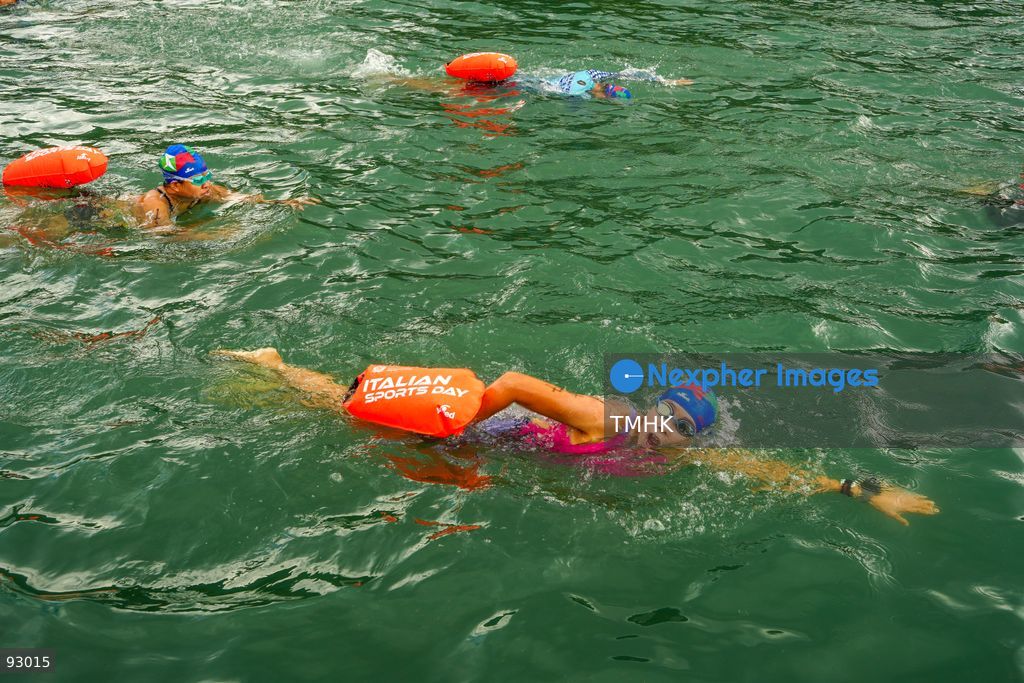 A general view of the third Italian Sports Day Open Water Swimming Competition at Deep Water Bay in Hong Kong on September 13, 2026. More than 200 amateur and professional swimmers took part in the 400-metre and 1,500-metre events. (Photo by Zulu Lo/TMHK via Nexpher Images)