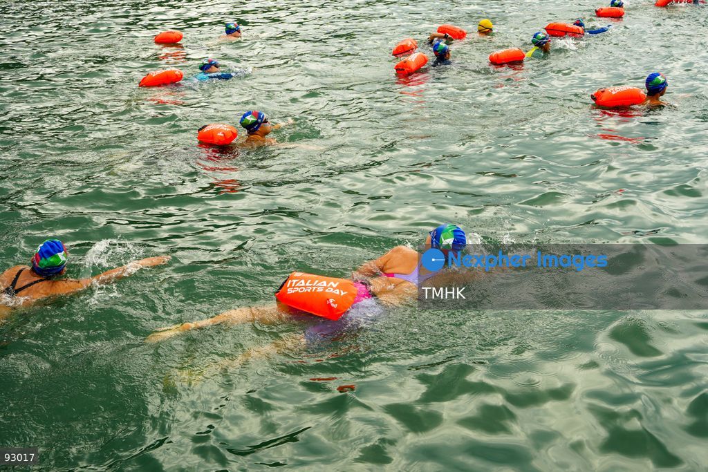 A general view of the third Italian Sports Day Open Water Swimming Competition at Deep Water Bay in Hong Kong on September 13, 2026. More than 200 amateur and professional swimmers took part in the 400-metre and 1,500-metre events. (Photo by Zulu Lo/TMHK via Nexpher Images)