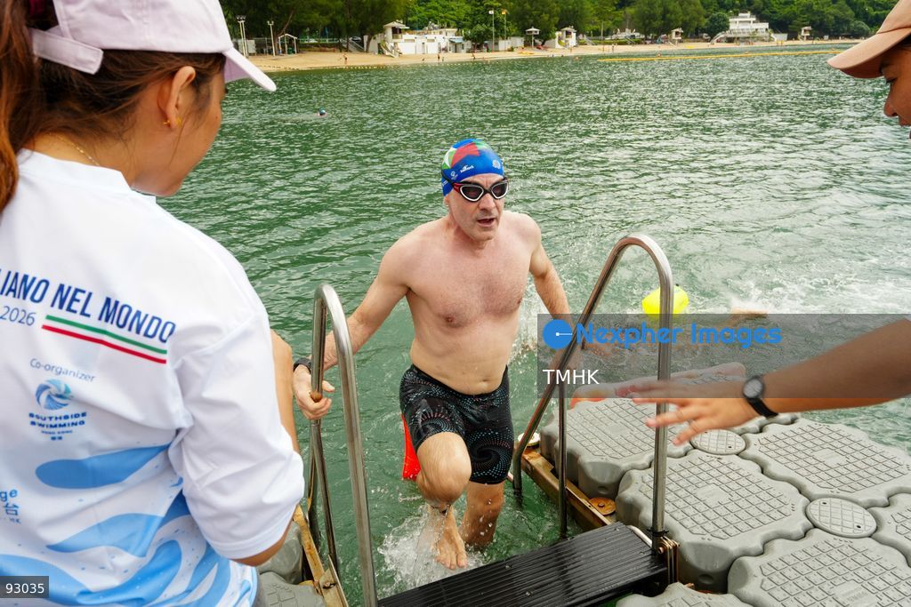 A general view of the third Italian Sports Day Open Water Swimming Competition at Deep Water Bay in Hong Kong on September 13, 2026. More than 200 amateur and professional swimmers took part in the 400-metre and 1,500-metre events. (Photo by Zulu Lo/TMHK via Nexpher Images)