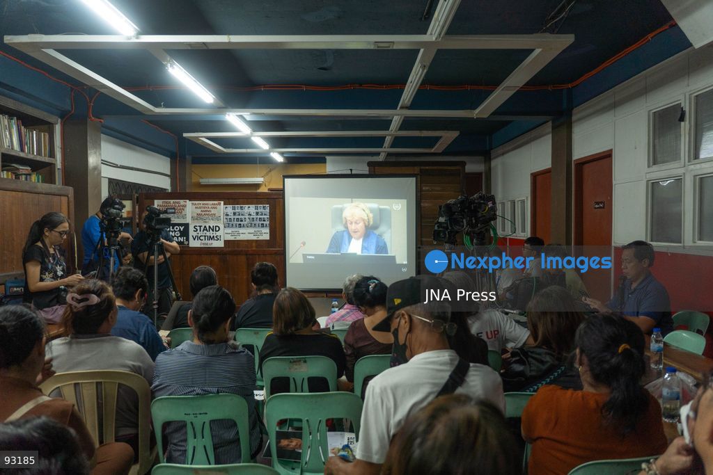 QUEZON CITY, PHILIPPINES, SEPTEMBER 16, 2026: Families of people killed during former Philippine President Rodrigo Duterte’s anti-drug campaign gather at the National Council of Churches in the Philippines in Quezon City to watch an International Criminal Court status conference in Duterte’s case. Duterte is facing proceedings before the ICC over alleged crimes against humanity committed during his anti-drug campaign. Photo by Charles Perez / JNA Press. (Photo by Charles Edmon S. Perez/JNA Press via Nexpher Images)