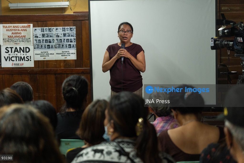 QUEZON CITY, PHILIPPINES, SEPTEMBER 16, 2026: Families of people killed during former Philippine President Rodrigo Duterte’s anti-drug campaign gather at the National Council of Churches in the Philippines in Quezon City to watch an International Criminal Court status conference in Duterte’s case. Duterte is facing proceedings before the ICC over alleged crimes against humanity committed during his anti-drug campaign. Photo by Charles Perez / JNA Press. (Photo by Charles Edmon S. Perez/JNA Press via Nexpher Images)