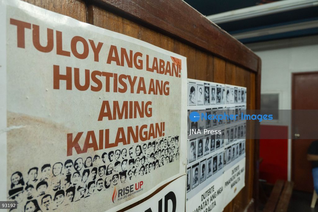 QUEZON CITY, PHILIPPINES, SEPTEMBER 16, 2026: Families of people killed during former Philippine President Rodrigo Duterte’s anti-drug campaign gather at the National Council of Churches in the Philippines in Quezon City to watch an International Criminal Court status conference in Duterte’s case. Duterte is facing proceedings before the ICC over alleged crimes against humanity committed during his anti-drug campaign. Photo by Charles Perez / JNA Press. (Photo by Charles Edmon S. Perez/JNA Press via Nexpher Images)