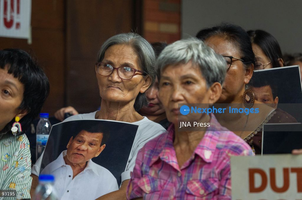 QUEZON CITY, PHILIPPINES, SEPTEMBER 16, 2026: Families of people killed during former Philippine President Rodrigo Duterte’s anti-drug campaign gather at the National Council of Churches in the Philippines in Quezon City to watch an International Criminal Court status conference in Duterte’s case. Duterte is facing proceedings before the ICC over alleged crimes against humanity committed during his anti-drug campaign. Photo by Charles Perez / JNA Press. (Photo by Charles Edmon S. Perez/JNA Press via Nexpher Images)