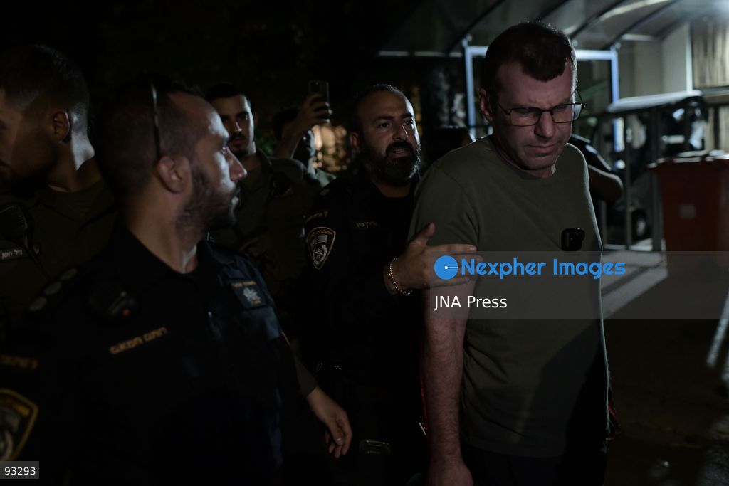 CENTRAL ISRAEL, SEPTEMBER 16, 2026: Right-wing Israeli activists protest outside the home of the parents of filmmaker Rachel Szor, co-director with Yuval Abraham of the documentary “NAZA.” The film, based on testimony from Israeli military and intelligence personnel, examines Israeli targeting practices and civilian casualties during the war in Gaza. The documentary has drawn strong criticism from Israeli political and military officials, while its filmmakers have received support from Israeli rights groups and members of the film industry. Photo by Tomer Neuberg / JNA Press. (Photo by Tomer Neuberg/JNA Press via Nexpher Images)