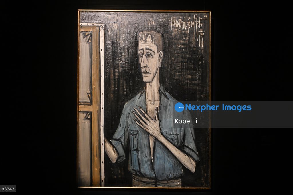 Autoportrait sur Fond Noir of Bernard Buffet, displaying at Sotheby’s exhibition "PSYCHO: Identity Alienation Shadow Duality" on September 17, 2026 in Hong Kong. (Photo by Kobe Li/Nexpher Images)