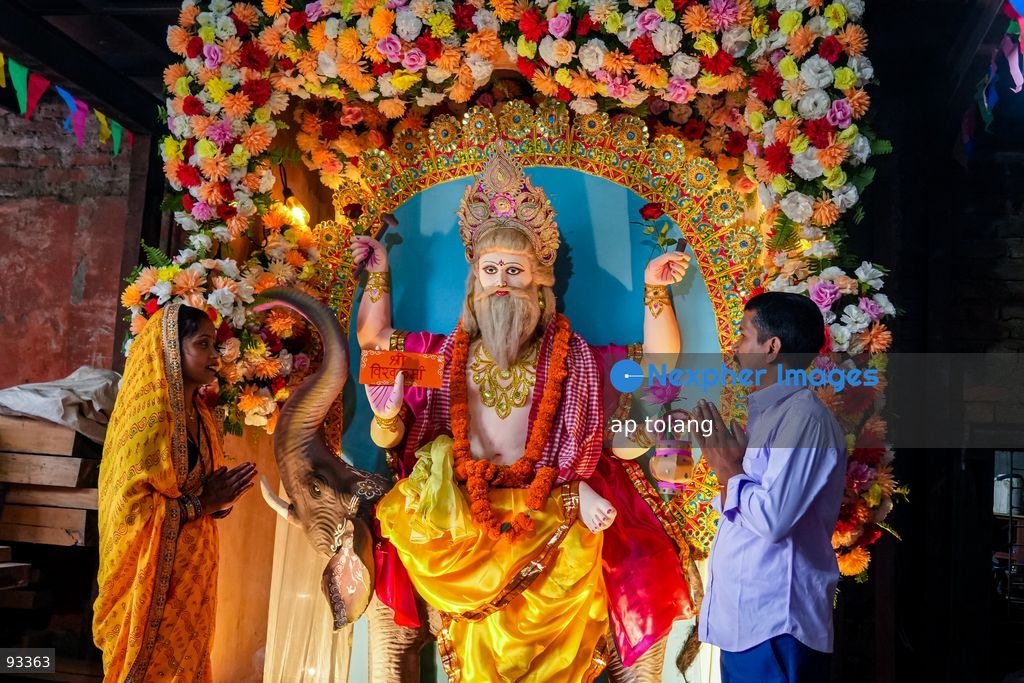 Lalitpur, Nepal - Septermber 17, 2026: Hindu devotees perform traditional rituals and prayers during Bishwakarma Puja, a festival dedicated to Lord Bishwakarma, in Lalitpur, Nepal. The festival is observed by worshipping tools, machinery, vehicles and equipment as devotees seek blessings for safety, prosperity and success. (Photo by ap tolang/Nexpher Images)