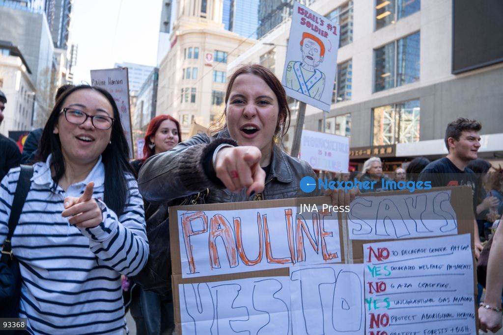 MELBOURNE, AUSTRALIA, SEPTEMBER 17, 2026: High school students march through Melbourne during a nationwide student walkout against Senator Pauline Hanson and her One Nation party. Students left classes for the second such nationwide protest, carrying signs and banners and chanting slogans as they marched through the city. Photo by Braden Nam / JNA Press. (Photo by Taemin Braden Nam/JNA Press via Nexpher Images)