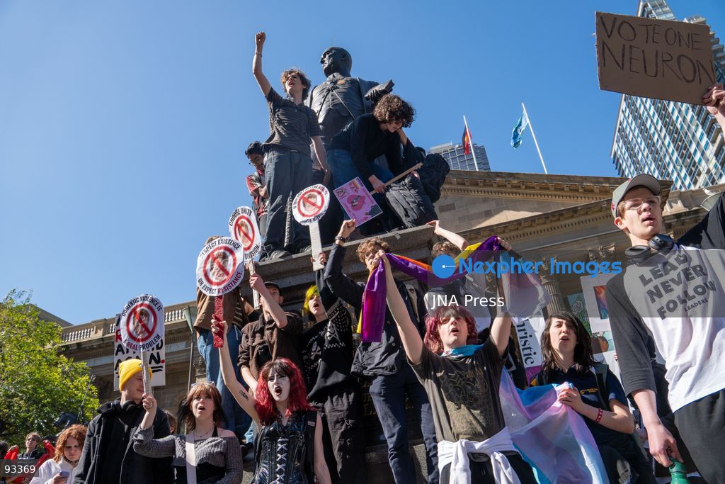 MELBOURNE, AUSTRALIA, SEPTEMBER 17, 2026: High school students march through Melbourne during a nationwide student walkout against Senator Pauline Hanson and her One Nation party. Students left classes for the second such nationwide protest, carrying signs and banners and chanting slogans as they marched through the city. Photo by Braden Nam / JNA Press. (Photo by Taemin Braden Nam/JNA Press via Nexpher Images)