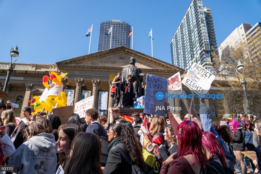 MELBOURNE, AUSTRALIA, SEPTEMBER 17, 2026: High school students march through Melbourne during a nationwide student walkout against Senator Pauline Hanson and her One Nation party. Students left classes for the second such nationwide protest, carrying signs and banners and chanting slogans as they marched through the city. Photo by Braden Nam / JNA Press. (Photo by Taemin Braden Nam/JNA Press via Nexpher Images)