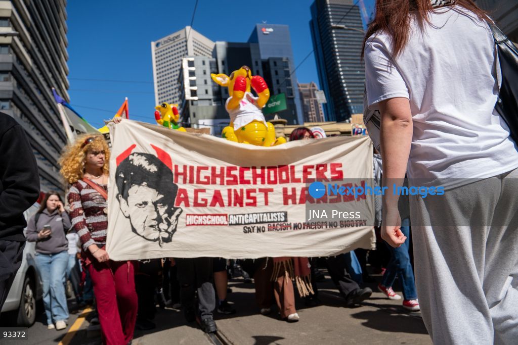 MELBOURNE, AUSTRALIA, SEPTEMBER 17, 2026: High school students march through Melbourne during a nationwide student walkout against Senator Pauline Hanson and her One Nation party. Students left classes for the second such nationwide protest, carrying signs and banners and chanting slogans as they marched through the city. Photo by Braden Nam / JNA Press. (Photo by Taemin Braden Nam/JNA Press via Nexpher Images)