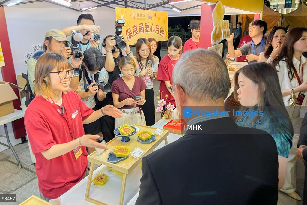 Secretary for Culture, Sports and Tourism Rosanna Law Shuk-pui visits a Po Leung Kuk charity booth selling festive mooncakes during the "International Mid-Autumn Lantern Carnival" at Victoria Park on September 17, 2026 in Hong Kong. (Photo by Peter Tsang/TMHK via Nexpher Images)