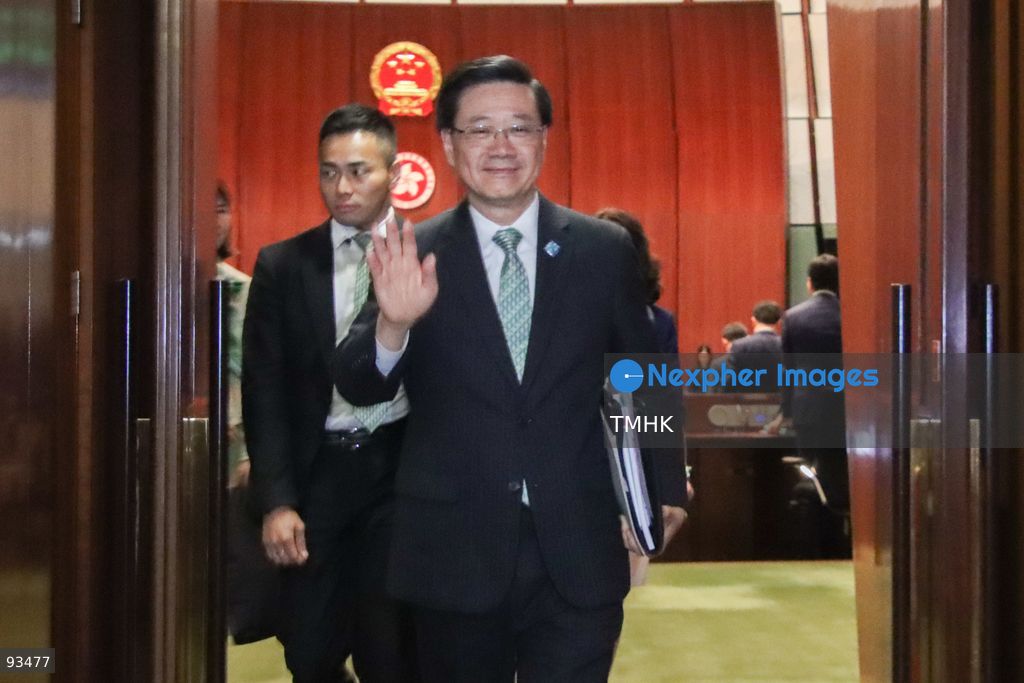 Hong Kong Chief Executive John Lee Ka-chiu steps outside the Legislative Council chamber area following the Interactive Exchange Question and Answer Session on September 17, 2026 in Hong Kong. (Photo by Gordon Choi/TMHK via Nexpher Images)