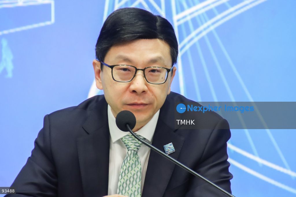 A close-up view shows Secretary for Labour and Welfare Chris Sun Yuk-han speaking during a press conference on the 2026 Policy Address and the "First Five-Year Plan of Hong Kong" on September 17, 2026 in Hong Kong. Sun noted that the city's manpower shortage is projected to narrow to 130,000 by 2028 and shared details on launching 10,000 jobs with six major chambers of commerce to support local youth employment. (Photo by Gordon Choi/TMHK via Nexpher Images)