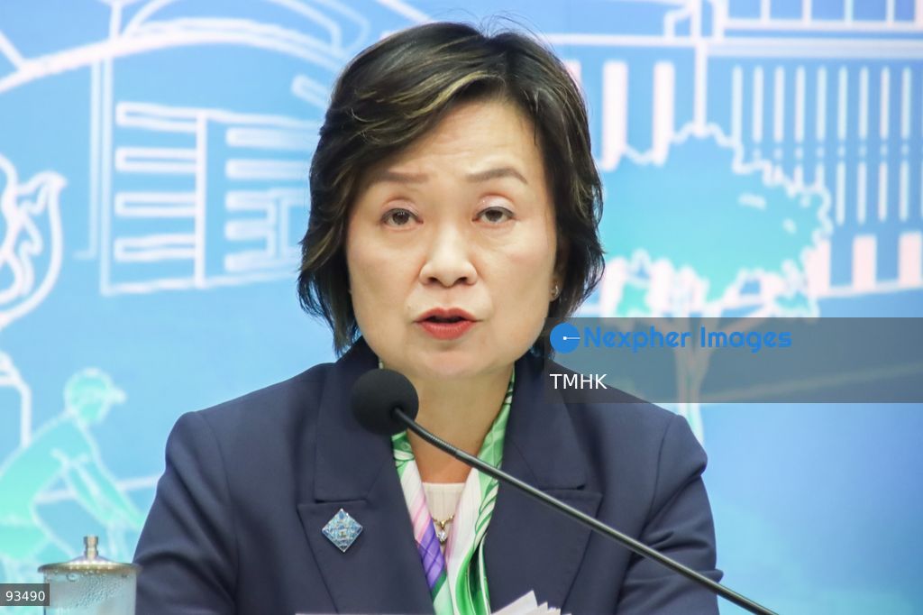 A close-up view shows Secretary for Education Christine Choi Yuk-lin speaking during a press conference on the 2026 Policy Address and the "First Five-Year Plan of Hong Kong" on September 17, 2026 in Hong Kong. Choi announced tendering arrangements for three campus sites in the Hung Shui Kiu University Town, offering a maximum plot ratio of five. (Photo by Gordon Choi/TMHK via Nexpher Images)
