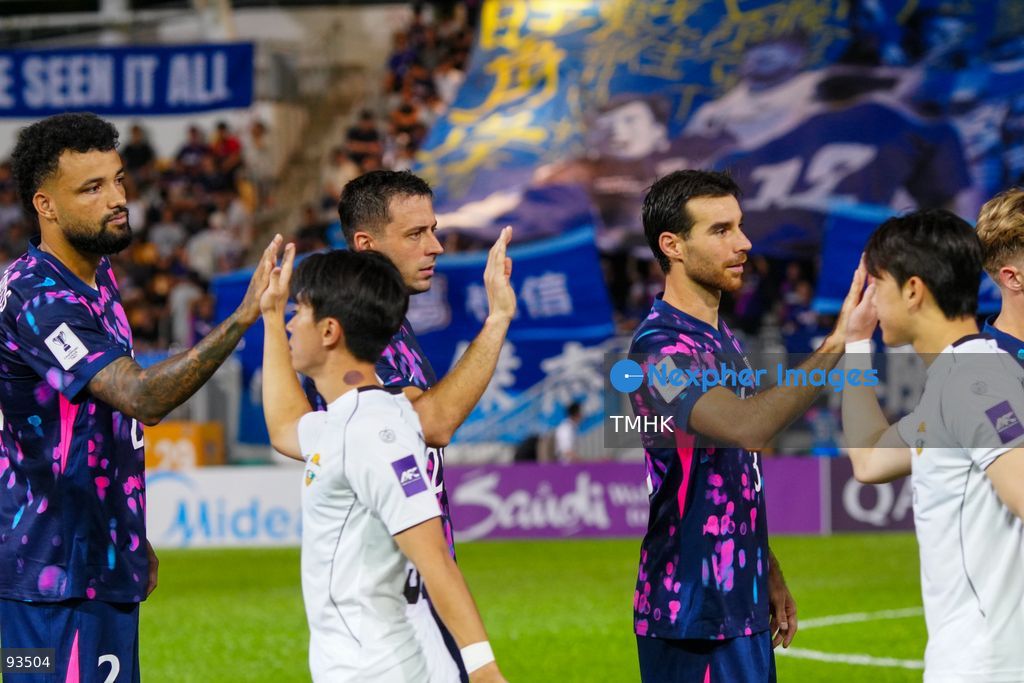 Players of Kitchee and Gangwon FC exchange high-fives and handshakes before the AFC Champions League Two group stage match at Mong Kok Stadium on September 17, 2026 in Hong Kong. (Photo by Zulu Lo/TMHK via Nexpher Images)