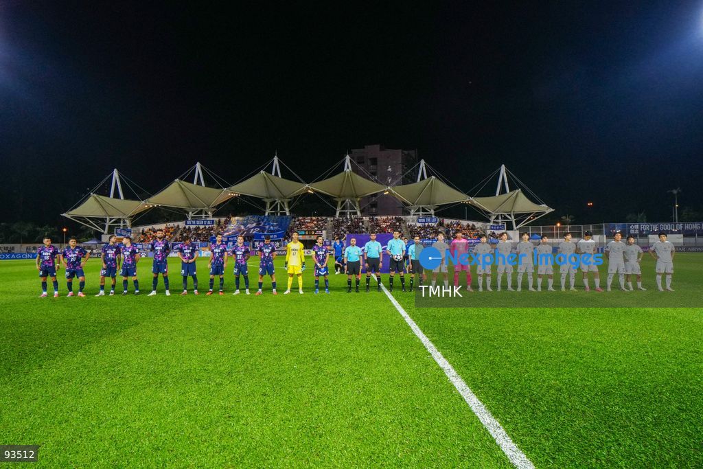 Players of Kitchee and Gangwon FC pose for a group photograph with match officials prior to the AFC Champions League Two group stage match at Mong Kok Stadium on September 17, 2026 in Hong Kong. (Photo by Zulu Lo/TMHK via Nexpher Images)