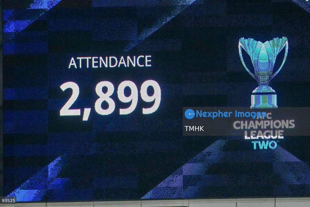 The electronic scoreboard displays the official attendance of 2,899 spectators during the AFC Champions League Two group stage match between Kitchee and Gangwon FC at Mong Kok Stadium on September 17, 2026 in Hong Kong. (Photo by Zulu Lo/TMHK via Nexpher Images)
