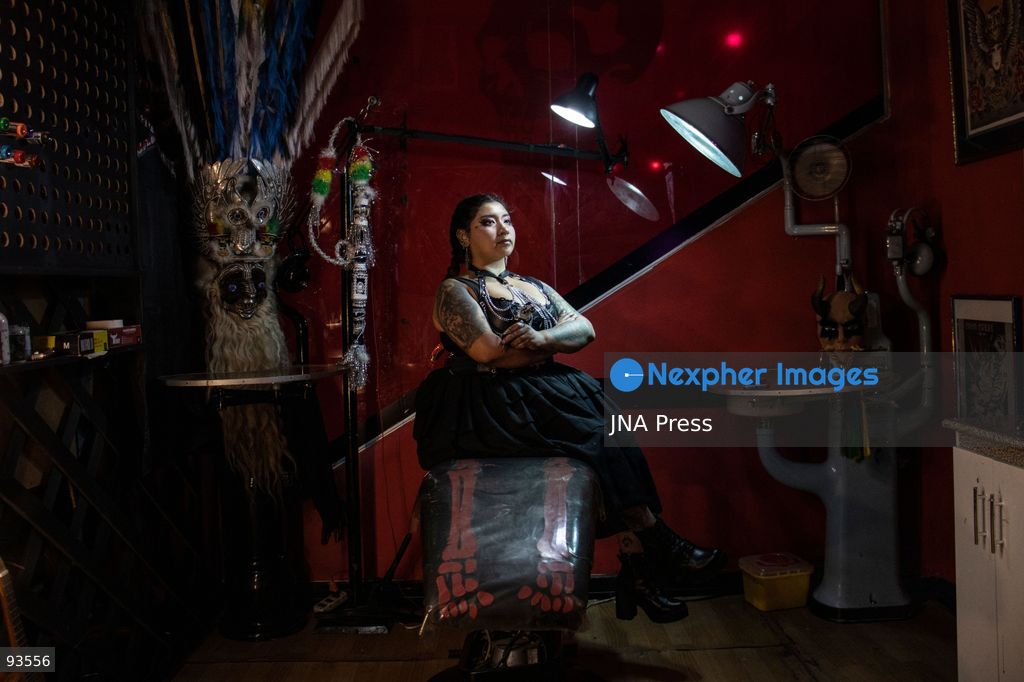 LA PAZ, BOLIVIA, SEPTEMBER 17, 2026: Bolivian tattoo artist Daniela Artemis poses in La Paz wearing a fusion of traditional Andean pollera clothing and Gothic-inspired fashion. Known as the “Cholita Tattoo Artist,” Artemis draws inspiration from the clothing worn by her Aymara ancestors and incorporates Andean identity into her personal style and tattoo designs. Through her work, she seeks to celebrate the culture and heritage of Bolivia’s cholitas while presenting it through contemporary artistic expression. Photo by Brian Ronaldo Delgadillo Garzofino / JNA Press. (Photo by Brian Ronaldo Delgadillo Garzofi/JNA Press via Nexpher Images)