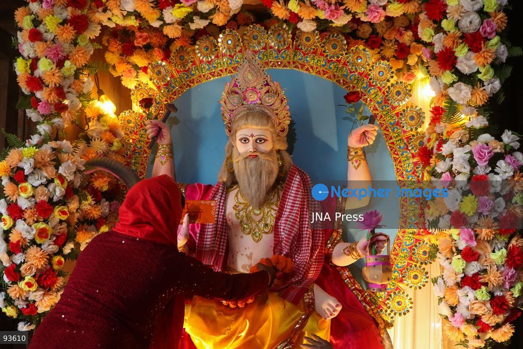 KATHMANDU, NEPAL, SEPTEMBER 17, 2026: Devotees observe Bishwokarma Puja in Kathmandu, worshipping Lord Bishwokarma and offering prayers to tools, machinery and vehicles. The Hindu festival is traditionally observed by artisans, workers, engineers and businesses seeking blessings for safety, prosperity and success. Photo by Shankar / JNA Press. (Photo by Shankar Bhujel/JNA Press via Nexpher Images)