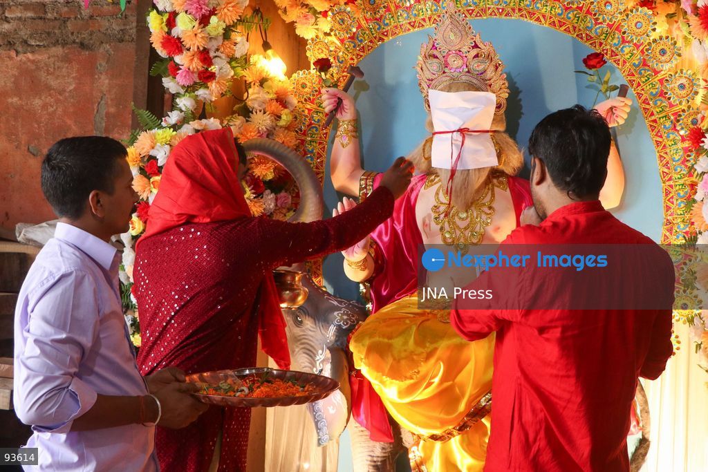 KATHMANDU, NEPAL, SEPTEMBER 17, 2026: Devotees observe Bishwokarma Puja in Kathmandu, worshipping Lord Bishwokarma and offering prayers to tools, machinery and vehicles. The Hindu festival is traditionally observed by artisans, workers, engineers and businesses seeking blessings for safety, prosperity and success. Photo by Shankar / JNA Press. (Photo by Shankar Bhujel/JNA Press via Nexpher Images)