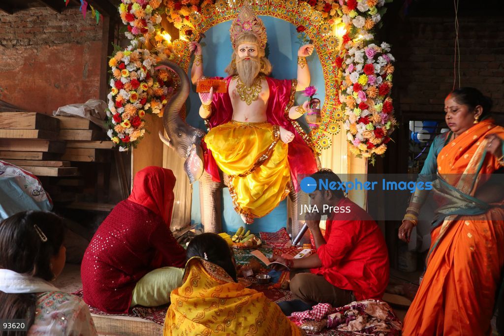 KATHMANDU, NEPAL, SEPTEMBER 17, 2026: Devotees observe Bishwokarma Puja in Kathmandu, worshipping Lord Bishwokarma and offering prayers to tools, machinery and vehicles. The Hindu festival is traditionally observed by artisans, workers, engineers and businesses seeking blessings for safety, prosperity and success. Photo by Shankar / JNA Press. (Photo by Shankar Bhujel/JNA Press via Nexpher Images)