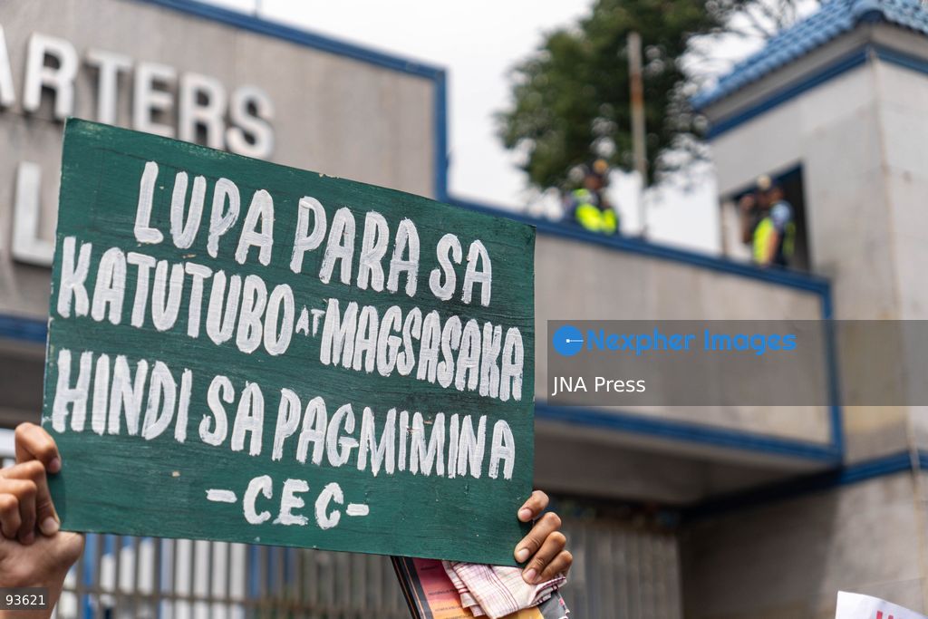 QUEZON CITY, PHILIPPINES, SEPTEMBER 17, 2026: Environmental defenders and Indigenous groups gather outside Camp Crame in Quezon City to protest police actions against communities opposing mining exploration in Kasibu, Nueva Vizcaya. The demonstration follows the August 28 police dispersal of an anti-mining barricade in Barangay Paquet, where 11 protesters were arrested during a dispute over the entry of North Luzon Mineral Resources Corporation for mineral exploration. The 11 were later released on bail, while charges against them remain pending. Photo by Chares Edmon / JNA Press. (Photo by Charles Edmon S. Perez/JNA Press via Nexpher Images)