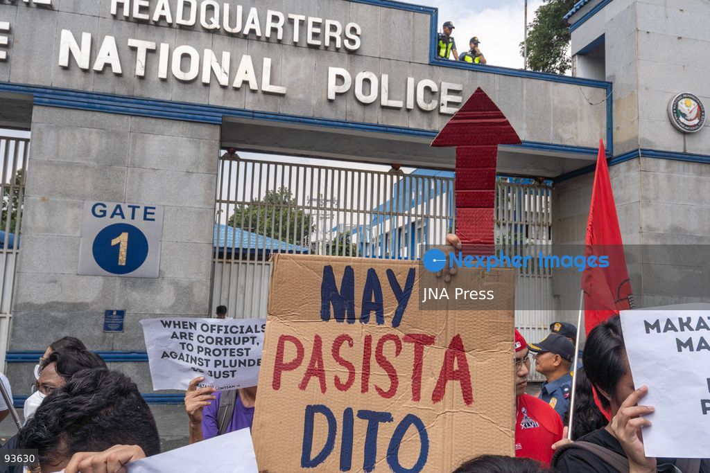 QUEZON CITY, PHILIPPINES, SEPTEMBER 17, 2026: Environmental defenders and Indigenous groups gather outside Camp Crame in Quezon City to protest police actions against communities opposing mining exploration in Kasibu, Nueva Vizcaya. The demonstration follows the August 28 police dispersal of an anti-mining barricade in Barangay Paquet, where 11 protesters were arrested during a dispute over the entry of North Luzon Mineral Resources Corporation for mineral exploration. The 11 were later released on bail, while charges against them remain pending. Photo by Chares Edmon / JNA Press. (Photo by Charles Edmon S. Perez/JNA Press via Nexpher Images)