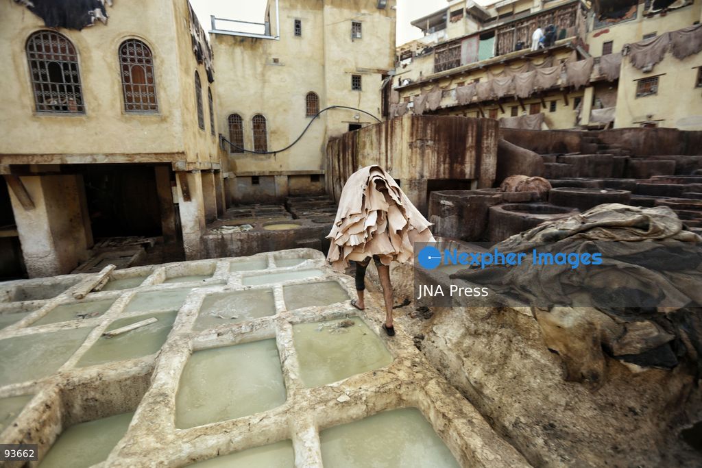 FEZ, MOROCCO, SEPTEMBER 17, 2026: Workers process and dye leather using traditional methods at the historic Chouara Tannery in Fez. The centuries-old tannery is known for its stone vats, where hides are treated and dyed by hand as part of a leather-making tradition that remains active in the city’s old medina. Photo by Berke Arakli / JNA Press. (Photo by Berke Araklı/JNA Press via Nexpher Images)