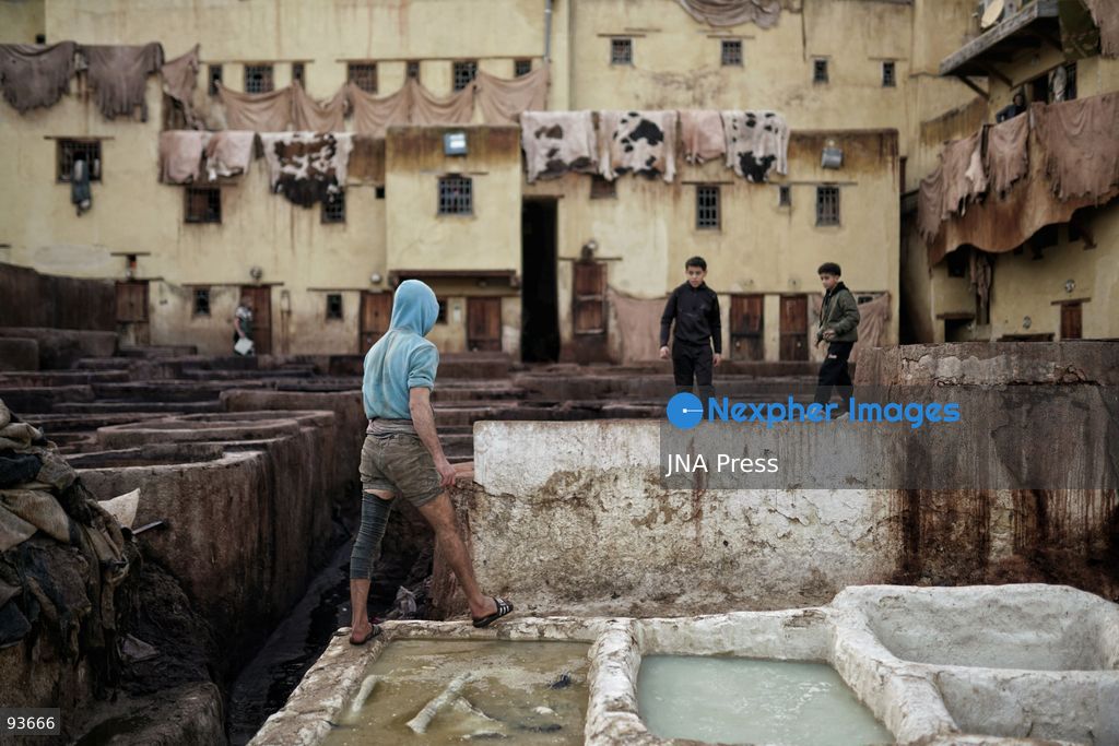 FEZ, MOROCCO, SEPTEMBER 17, 2026: Workers process and dye leather using traditional methods at the historic Chouara Tannery in Fez. The centuries-old tannery is known for its stone vats, where hides are treated and dyed by hand as part of a leather-making tradition that remains active in the city’s old medina. Photo by Berke Arakli / JNA Press. (Photo by Berke Araklı/JNA Press via Nexpher Images)