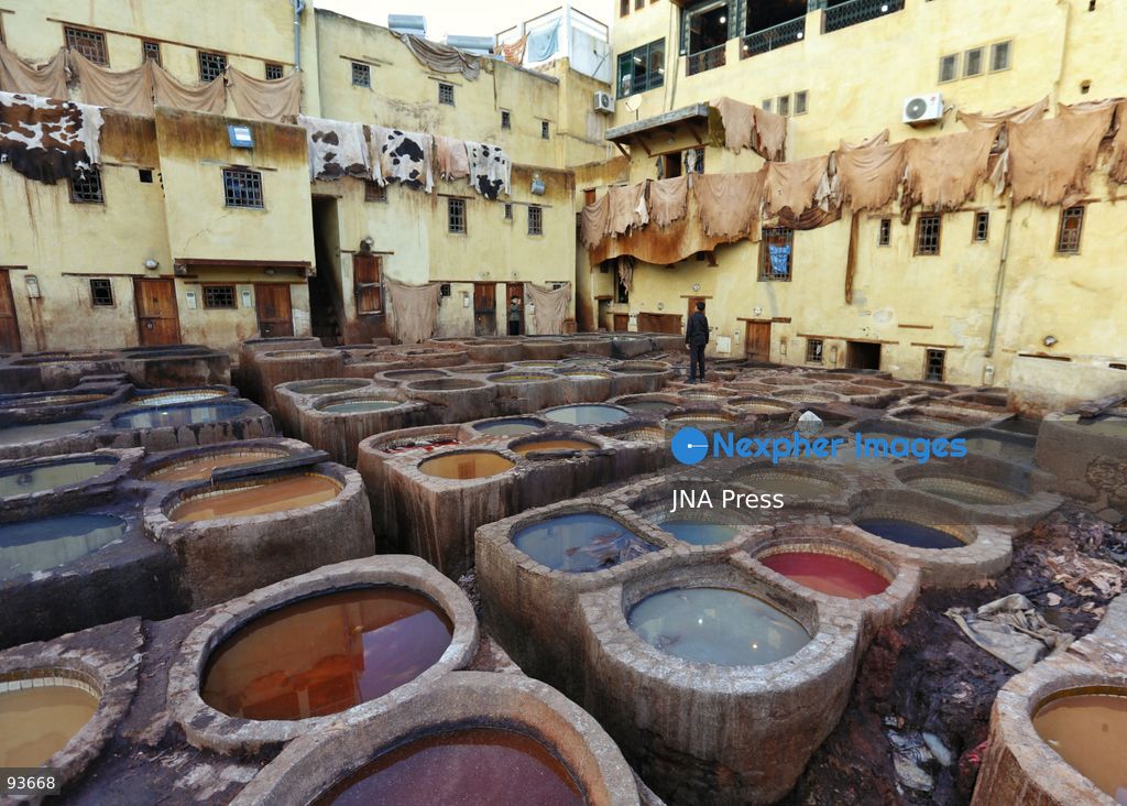 FEZ, MOROCCO, SEPTEMBER 17, 2026: Workers process and dye leather using traditional methods at the historic Chouara Tannery in Fez. The centuries-old tannery is known for its stone vats, where hides are treated and dyed by hand as part of a leather-making tradition that remains active in the city’s old medina. Photo by Berke Arakli / JNA Press. (Photo by Berke Araklı/JNA Press via Nexpher Images)