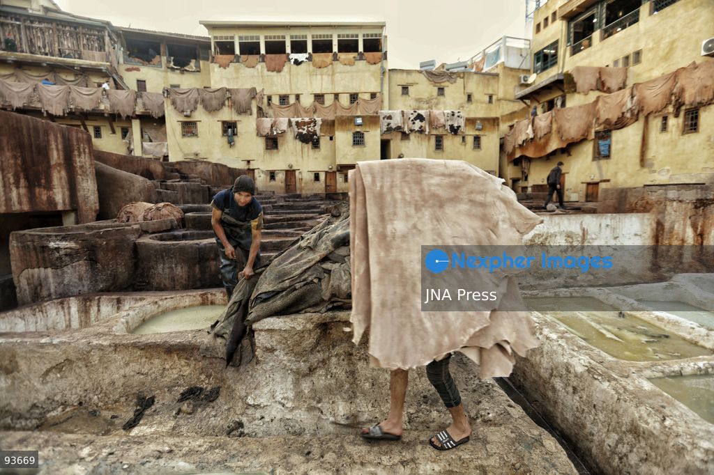 FEZ, MOROCCO, SEPTEMBER 17, 2026: Workers process and dye leather using traditional methods at the historic Chouara Tannery in Fez. The centuries-old tannery is known for its stone vats, where hides are treated and dyed by hand as part of a leather-making tradition that remains active in the city’s old medina. Photo by Berke Arakli / JNA Press. (Photo by Berke Araklı/JNA Press via Nexpher Images)