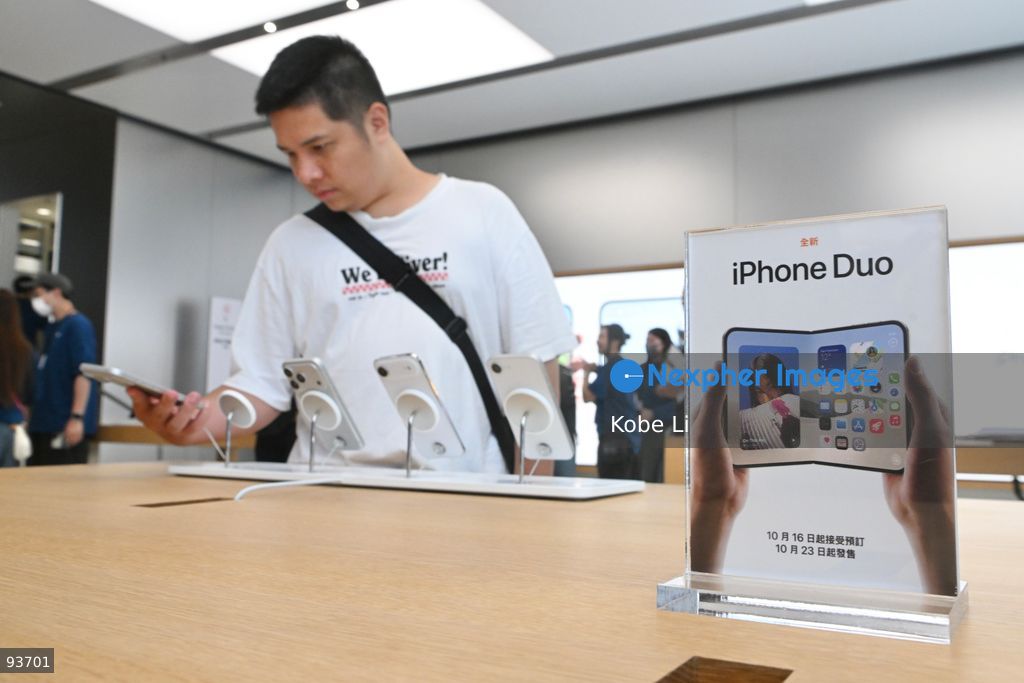 Iphone DUO advertise on display at an apple store on September 18, 2026 in Hong Kong. (Photo by Kobe Li/Nexpher Images)
