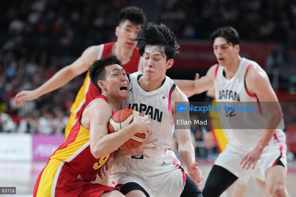 Atsuya Ogawa of team Japan and Pang Zhenglin of team china during the Japan vs China Semi Finals Basketball game at the 2026 Asian Games on September 18, 2026 in Nagoya, Japan. (Photo by Ellan Mad/Nexpher Images)