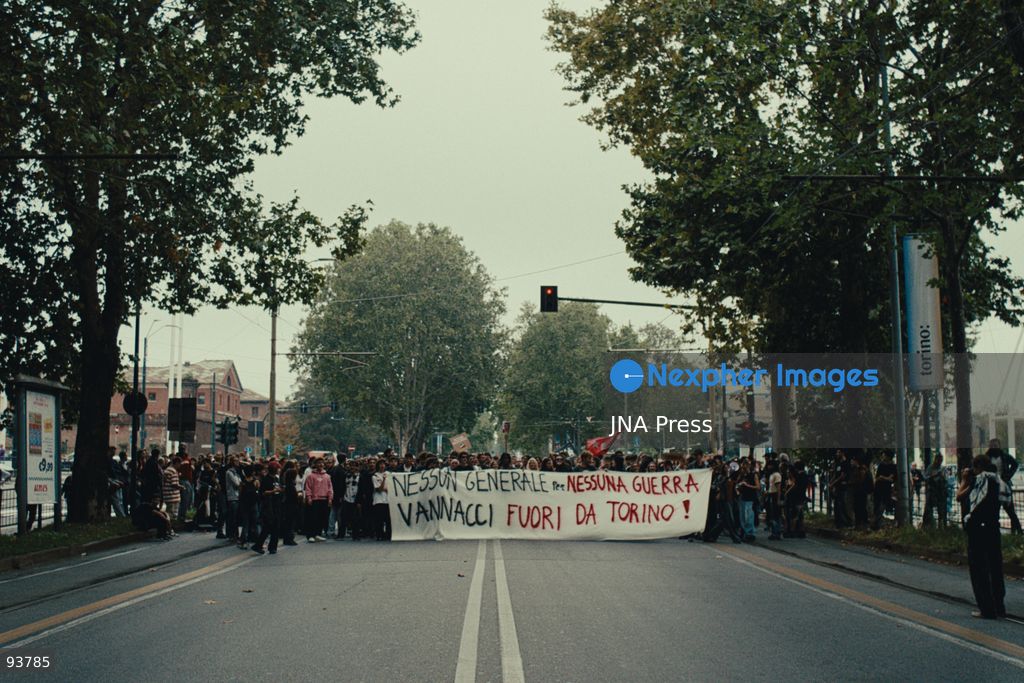 TURIN, ITALY, SEPTEMBER 18, 2026: Demonstrators march through central Turin during a protest against the presence of Roberto Vannacci, leader of Futuro Nazionale, who was attending a conference on urban security at the NH Torino Centro hotel. The demonstration began as a picket near the venue before protesters marched through surrounding streets amid a heavy police presence. The conference, organized by the FSP police union, had initially been presented as professional training for police officers before Italy’s Department of Public Security clarified that it was a union initiative and would not qualify as professional training. Photo by Julian Nelaj / JNA Press. (Photo by Julian Nelaj/JNA Press via Nexpher Images)