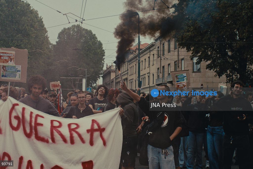 TURIN, ITALY, SEPTEMBER 18, 2026: Demonstrators march through central Turin during a protest against the presence of Roberto Vannacci, leader of Futuro Nazionale, who was attending a conference on urban security at the NH Torino Centro hotel. The demonstration began as a picket near the venue before protesters marched through surrounding streets amid a heavy police presence. The conference, organized by the FSP police union, had initially been presented as professional training for police officers before Italy’s Department of Public Security clarified that it was a union initiative and would not qualify as professional training. Photo by Julian Nelaj / JNA Press. (Photo by Julian Nelaj/JNA Press via Nexpher Images)