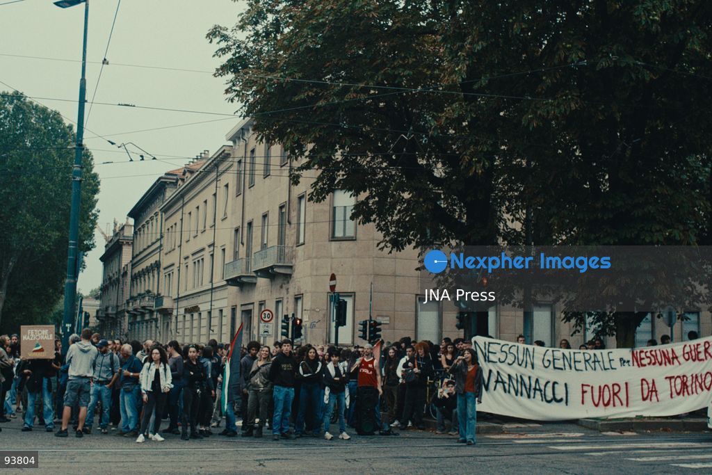 TURIN, ITALY, SEPTEMBER 18, 2026: Demonstrators march through central Turin during a protest against the presence of Roberto Vannacci, leader of Futuro Nazionale, who was attending a conference on urban security at the NH Torino Centro hotel. The demonstration began as a picket near the venue before protesters marched through surrounding streets amid a heavy police presence. The conference, organized by the FSP police union, had initially been presented as professional training for police officers before Italy’s Department of Public Security clarified that it was a union initiative and would not qualify as professional training. Photo by Julian Nelaj / JNA Press. (Photo by Julian Nelaj/JNA Press via Nexpher Images)