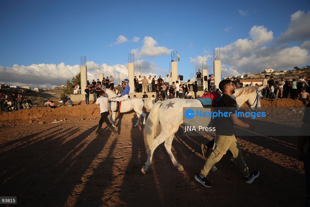 AL-MAJD, HEBRON, OCCUPIED WEST BANK, SEPTEMBER 18, 2026: Palestinian riders compete in a race featuring purebred Arabian horses in the village of Al-Majd, near Dura, south of Hebron, as local equestrian activities resume following a suspension during the war in Gaza. Photo by Mosab Shawer / JNA Press. (Photo by Mosab shawer/JNA Press via Nexpher Images)