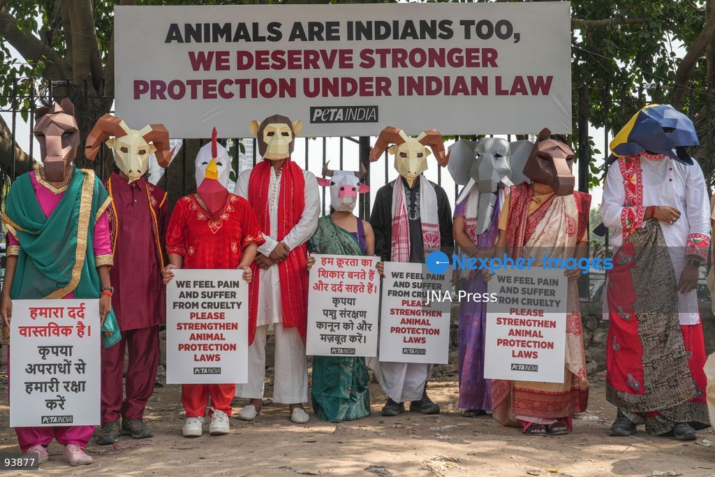 NEW DELHI, INDIA, SEPTEMBER 18, 2026: PETA India supporters wearing animal masks and traditional regional attire take part in a demonstration at Ramlila Maidan in New Delhi, calling for stronger animal protection laws and stricter penalties for animal cruelty under the Prevention of Cruelty to Animals Act, 1960. Photo by Yanni rawat / JNA Press. (Photo by yanni rawat/JNA Press via Nexpher Images)