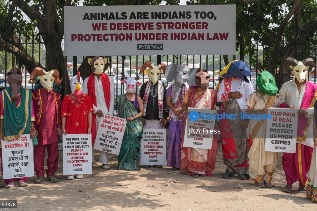 NEW DELHI, INDIA, SEPTEMBER 18, 2026: PETA India supporters wearing animal masks and traditional regional attire take part in a demonstration at Ramlila Maidan in New Delhi, calling for stronger animal protection laws and stricter penalties for animal cruelty under the Prevention of Cruelty to Animals Act, 1960. Photo by Yanni rawat / JNA Press. (Photo by yanni rawat/JNA Press via Nexpher Images)