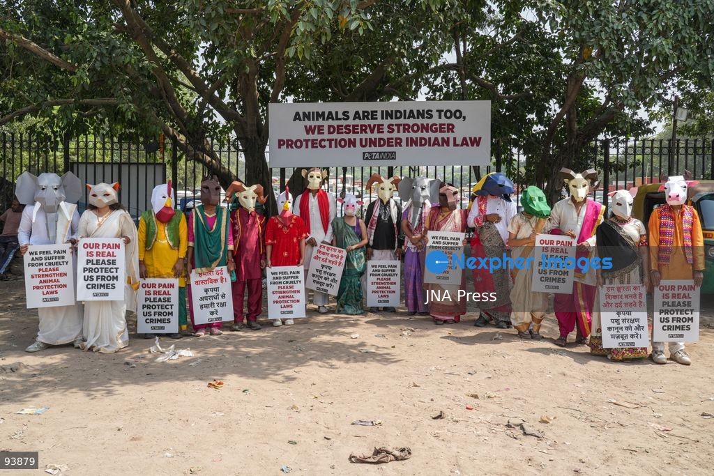 NEW DELHI, INDIA, SEPTEMBER 18, 2026: PETA India supporters wearing animal masks and traditional regional attire take part in a demonstration at Ramlila Maidan in New Delhi, calling for stronger animal protection laws and stricter penalties for animal cruelty under the Prevention of Cruelty to Animals Act, 1960. Photo by Yanni rawat / JNA Press. (Photo by yanni rawat/JNA Press via Nexpher Images)
