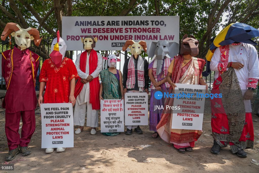 NEW DELHI, INDIA, SEPTEMBER 18, 2026: PETA India supporters wearing animal masks and traditional regional attire take part in a demonstration at Ramlila Maidan in New Delhi, calling for stronger animal protection laws and stricter penalties for animal cruelty under the Prevention of Cruelty to Animals Act, 1960. Photo by Yanni rawat / JNA Press. (Photo by yanni rawat/JNA Press via Nexpher Images)