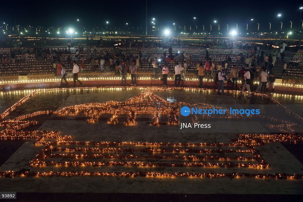 LUCKNOW, INDIA, SEPTEMBER 17, 2026: Thousands of earthen lamps illuminate Rashtra Prerna Sthal in Lucknow during an event marking Indian Prime Minister Narendra Modi’s 76th birthday. Organizers said approximately 350,000 lamps were lit during the celebration. Photo by Jitendra Prakash / JNA Press. (Photo by Jitendra Prakash/JNA Press via Nexpher Images)