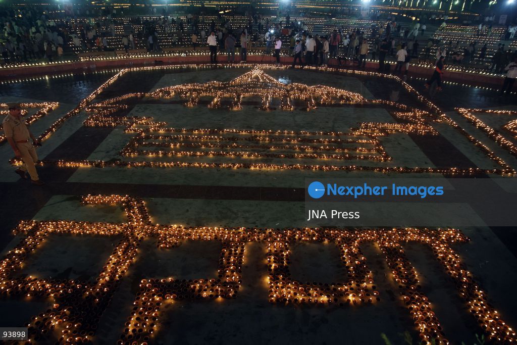 LUCKNOW, INDIA, SEPTEMBER 17, 2026: Thousands of earthen lamps illuminate Rashtra Prerna Sthal in Lucknow during an event marking Indian Prime Minister Narendra Modi’s 76th birthday. Organizers said approximately 350,000 lamps were lit during the celebration. Photo by Jitendra Prakash / JNA Press. (Photo by Jitendra Prakash/JNA Press via Nexpher Images)