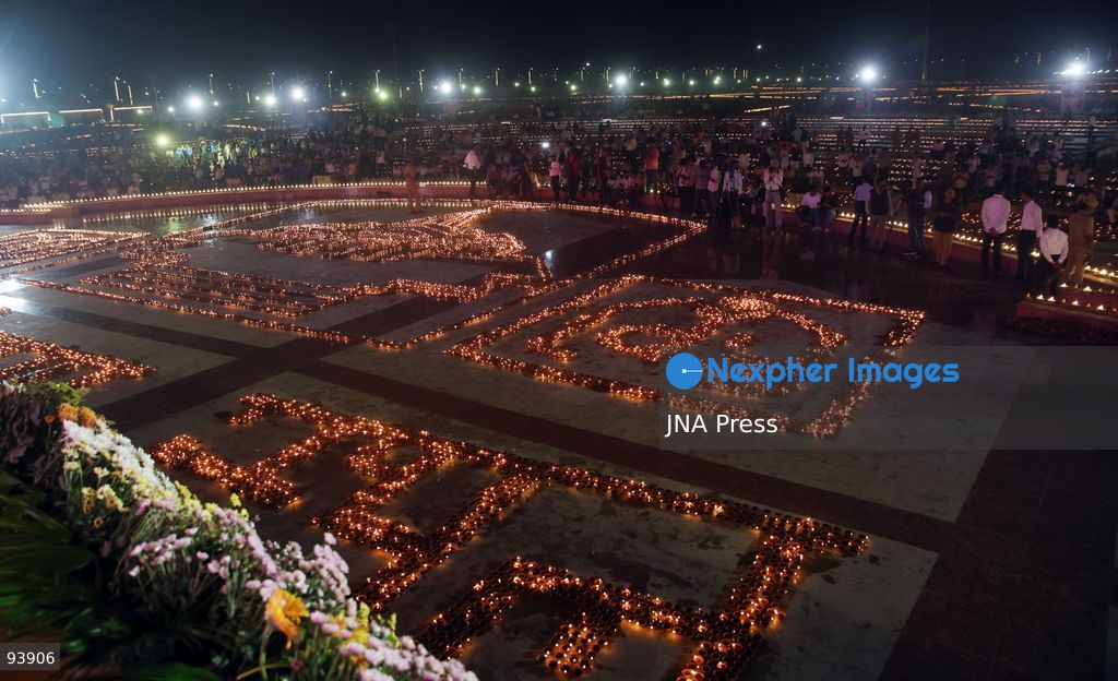 LUCKNOW, INDIA, SEPTEMBER 17, 2026: Thousands of earthen lamps illuminate Rashtra Prerna Sthal in Lucknow during an event marking Indian Prime Minister Narendra Modi’s 76th birthday. Organizers said approximately 350,000 lamps were lit during the celebration. Photo by Jitendra Prakash / JNA Press. (Photo by Jitendra Prakash/JNA Press via Nexpher Images)
