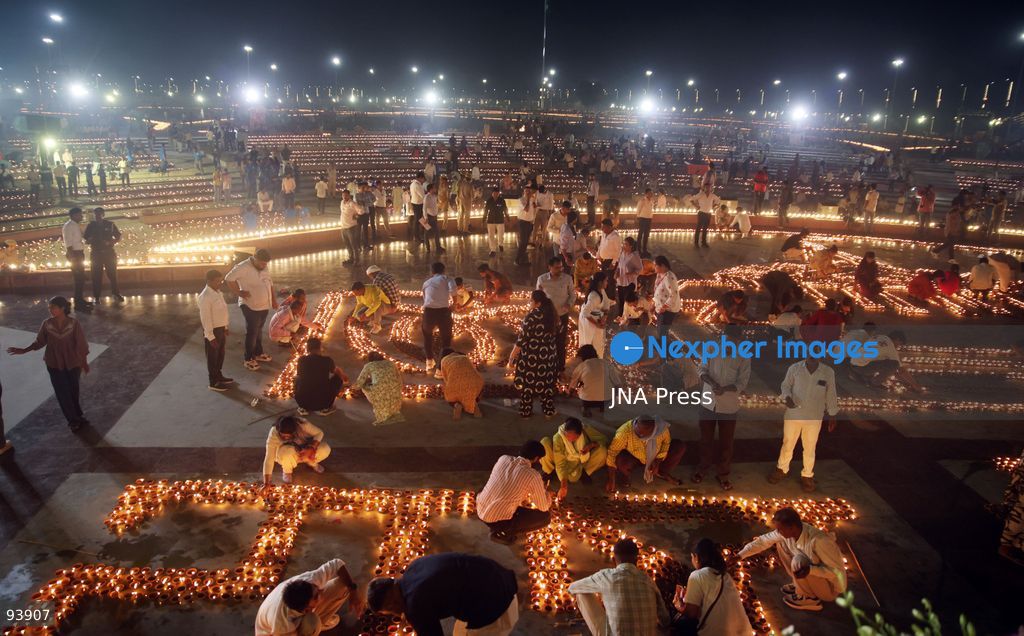 LUCKNOW, INDIA, SEPTEMBER 17, 2026: Thousands of earthen lamps illuminate Rashtra Prerna Sthal in Lucknow during an event marking Indian Prime Minister Narendra Modi’s 76th birthday. Organizers said approximately 350,000 lamps were lit during the celebration. Photo by Jitendra Prakash / JNA Press. (Photo by Jitendra Prakash/JNA Press via Nexpher Images)